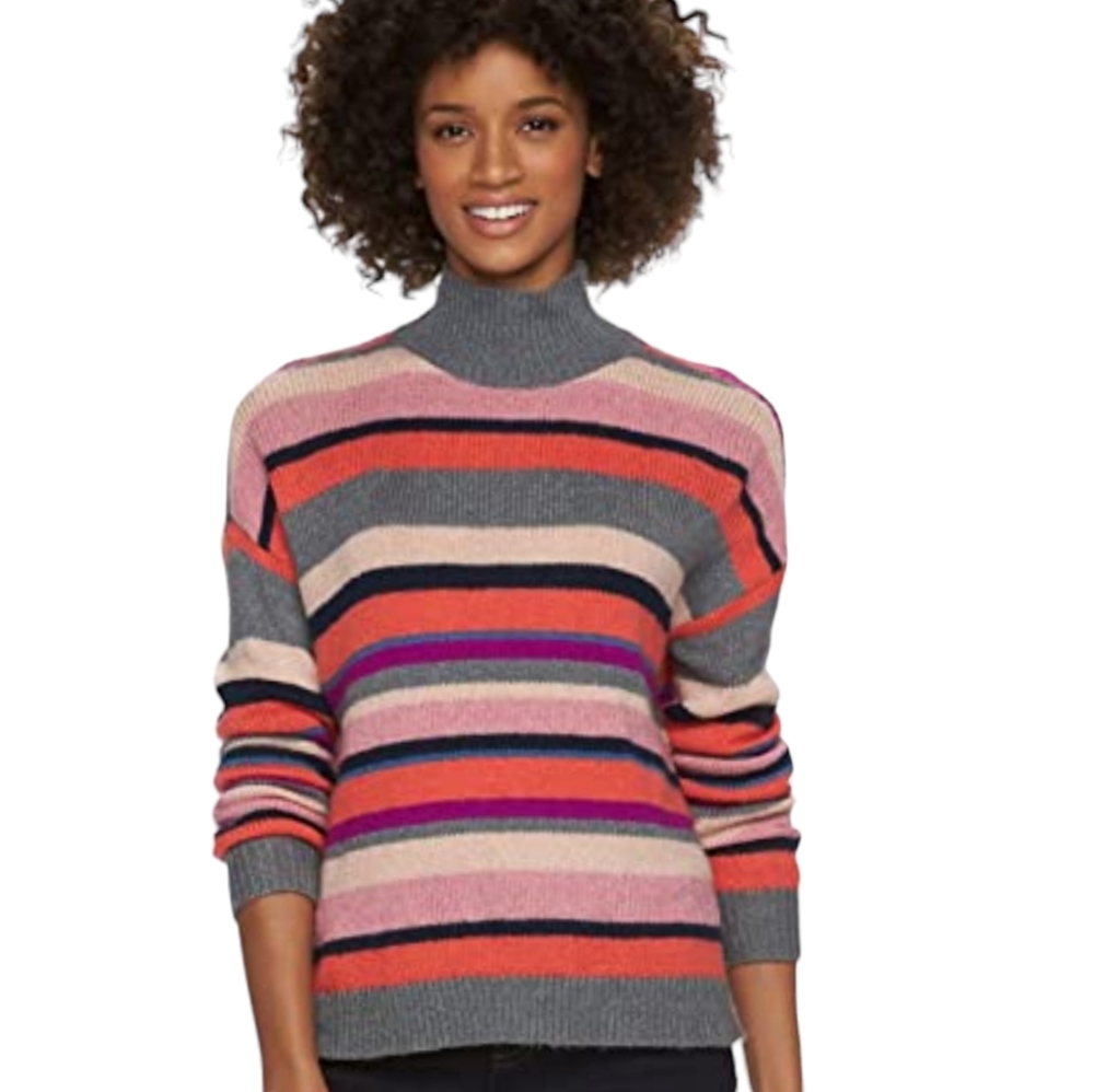RL Chaps Pink Multi Colored Striped High Neck Cotton Blend Sweater EUC sz XL